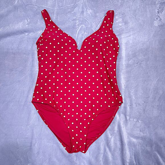 NIPTUCK SWIM Polka Dot One Piece Swimsuit Red White Tummy Control Womens US 10 - Picture 1 of 5
